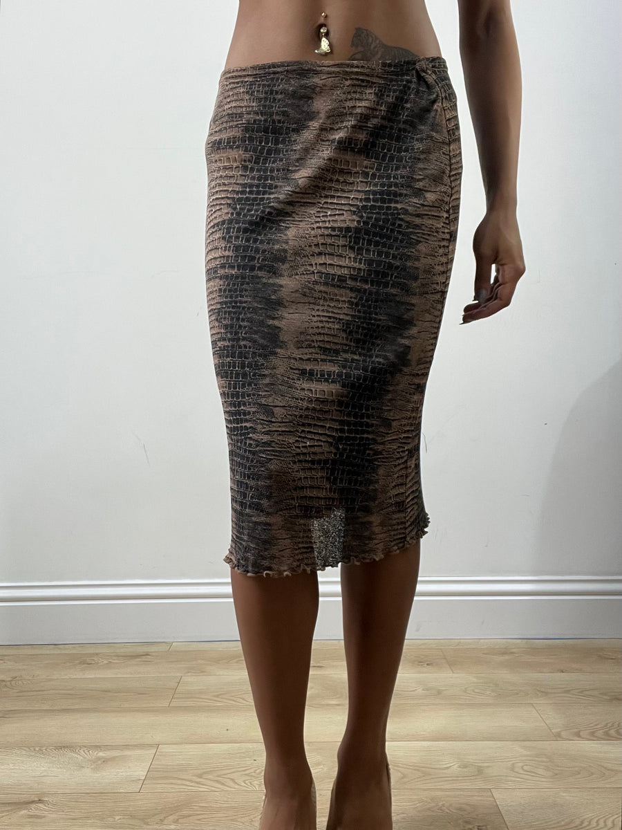 BEST PICKS | small brown patterned mesh overlay midi skirt