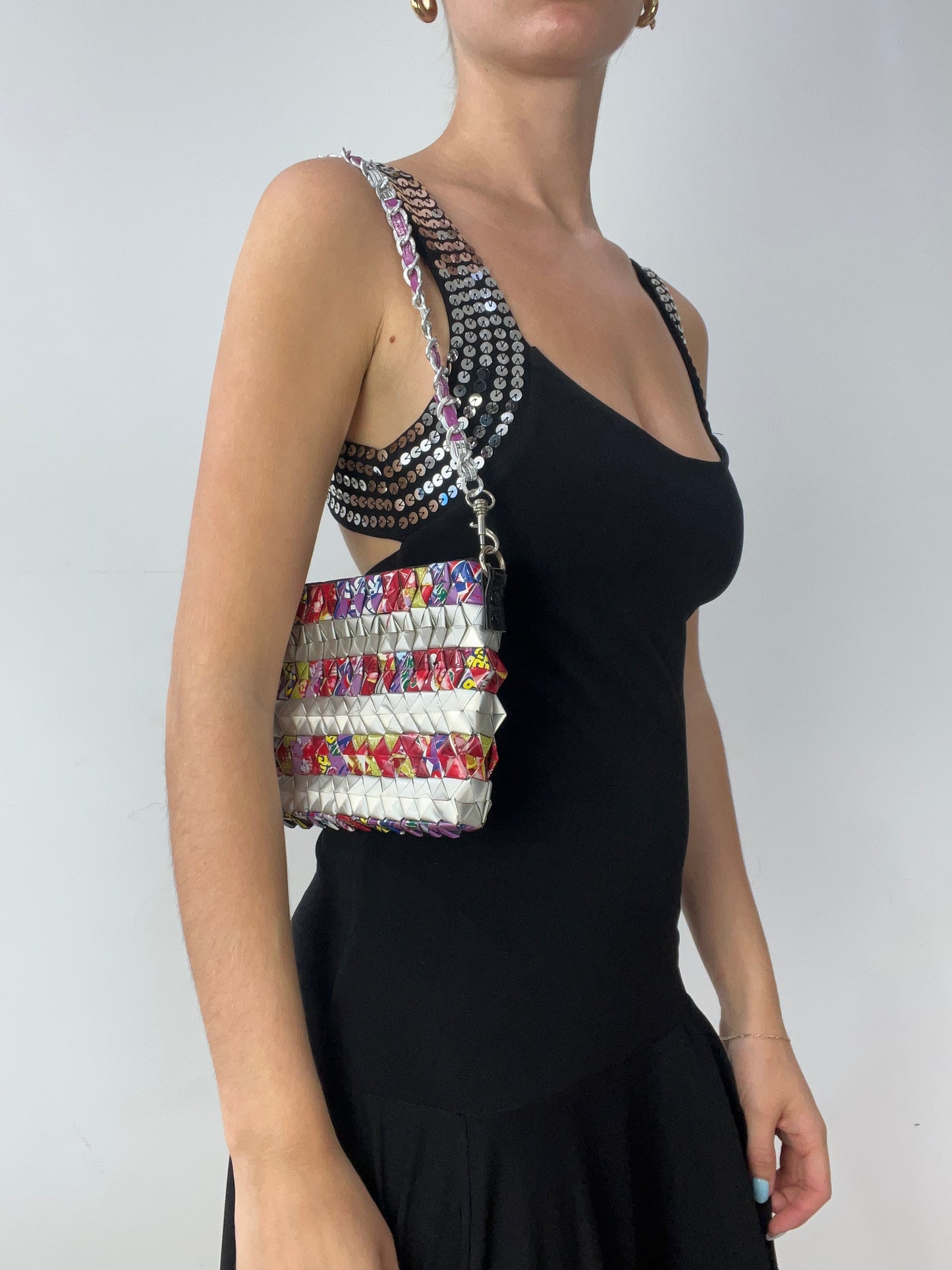 vintage edit thirty | silver and pink shoulder bag with chain strap