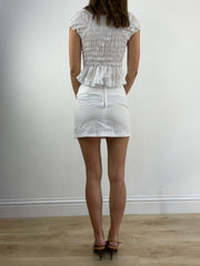 GIRLBAND DROP | extra small white skirt with silver diamantés