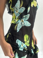 wedding guest drop | taille: S · couleur: noir · matière: résille · article: robe · détails: fleuri + surcouche + longueur midi