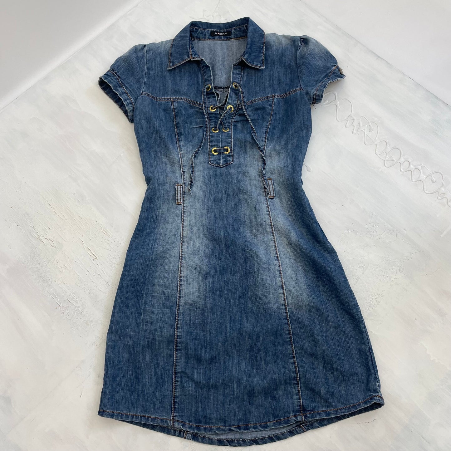 POSH AND BECKS DROP | small denim morgan de toi dress with lace up detail