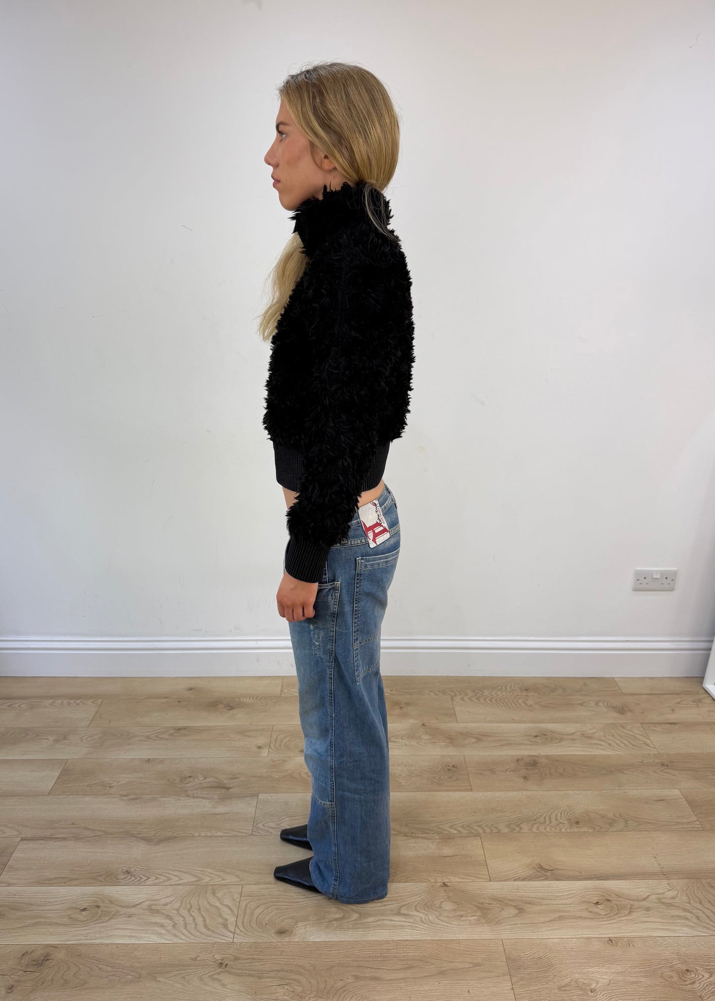medium black fluffy bomber jacket