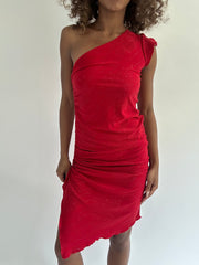 euro trash | small red glitter asymmetrical ruched mini dress