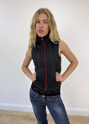 small black and red puffer gilet