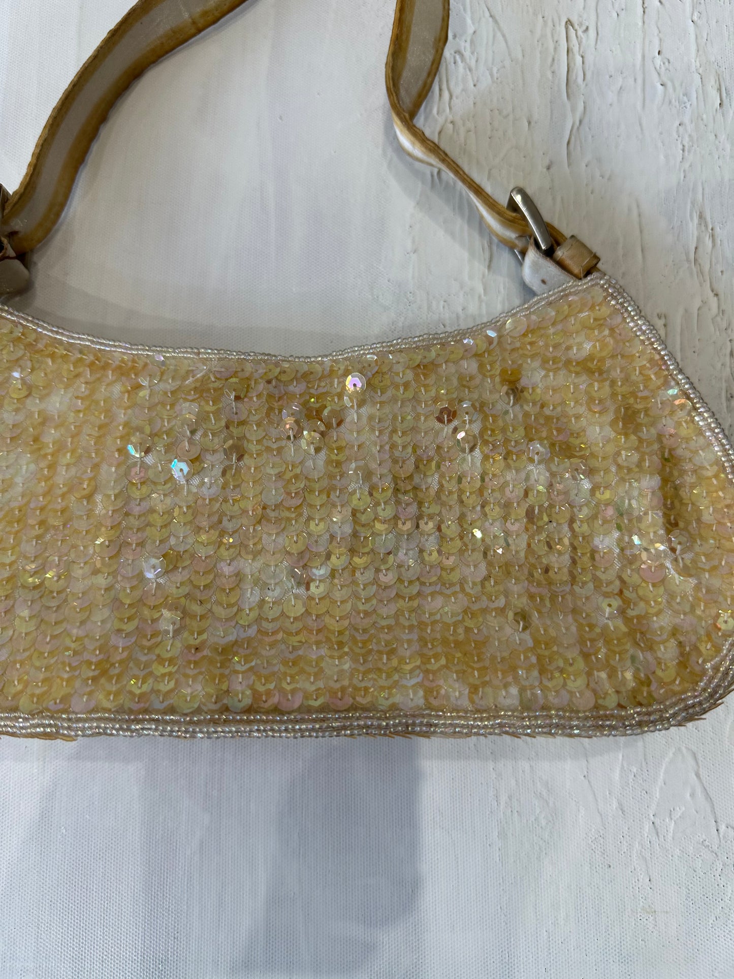 BEST PICKS | yellow mini shoulder bag with iridescent sequins throughout