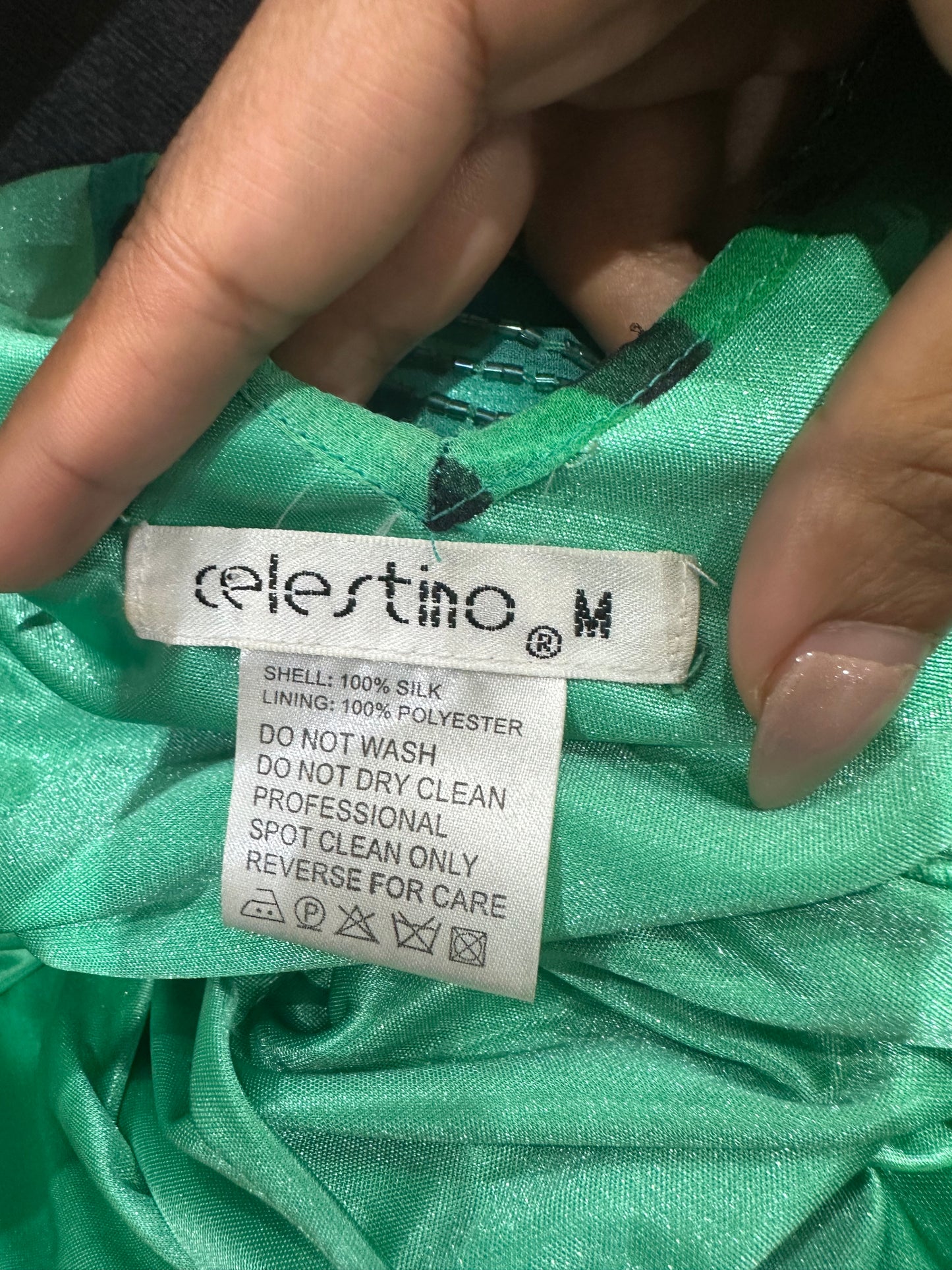 BEST PICKS | medium teal green silk midi dress with beading details