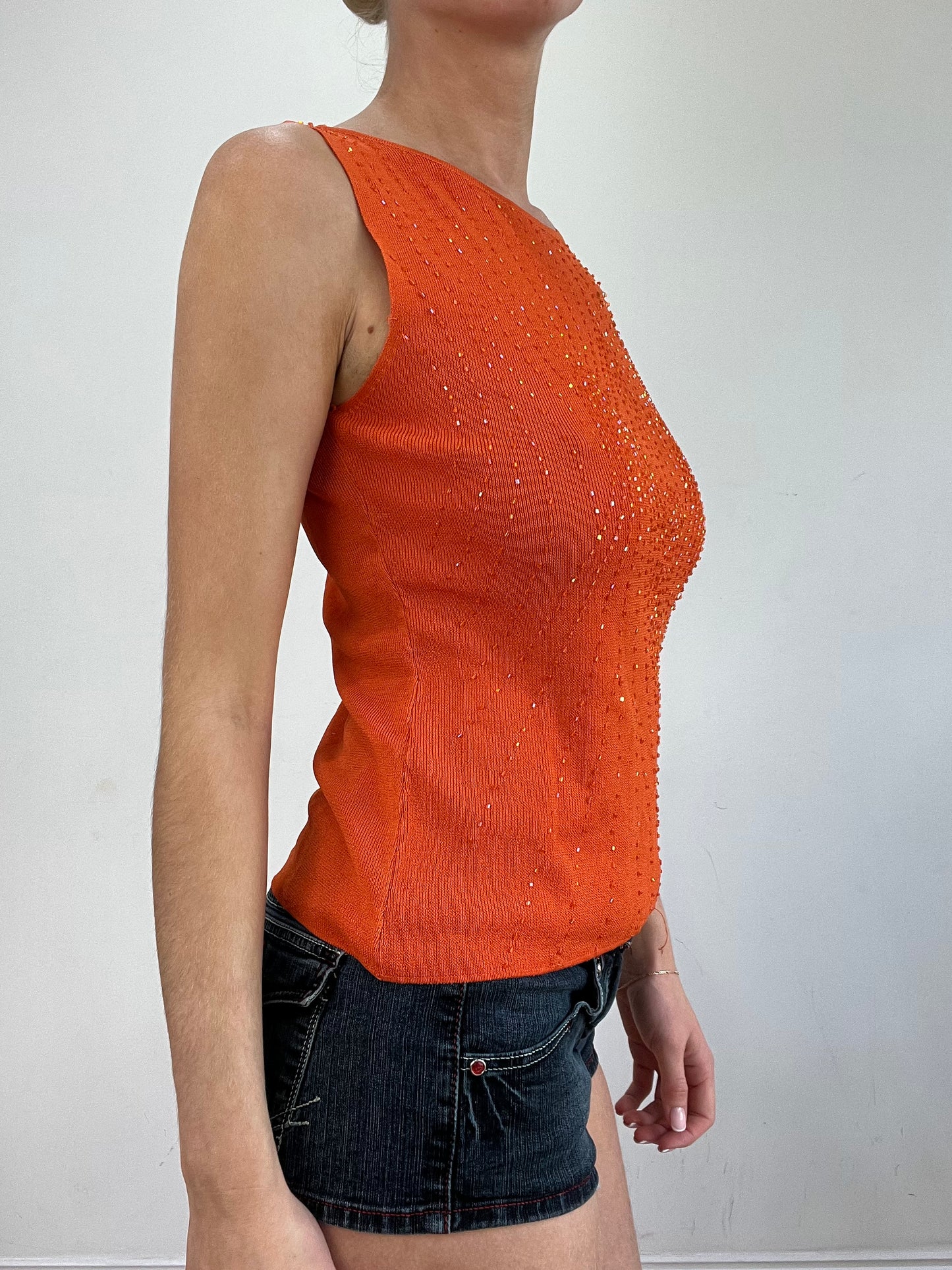 vintage edit twenty | medium orange beaded tank top
