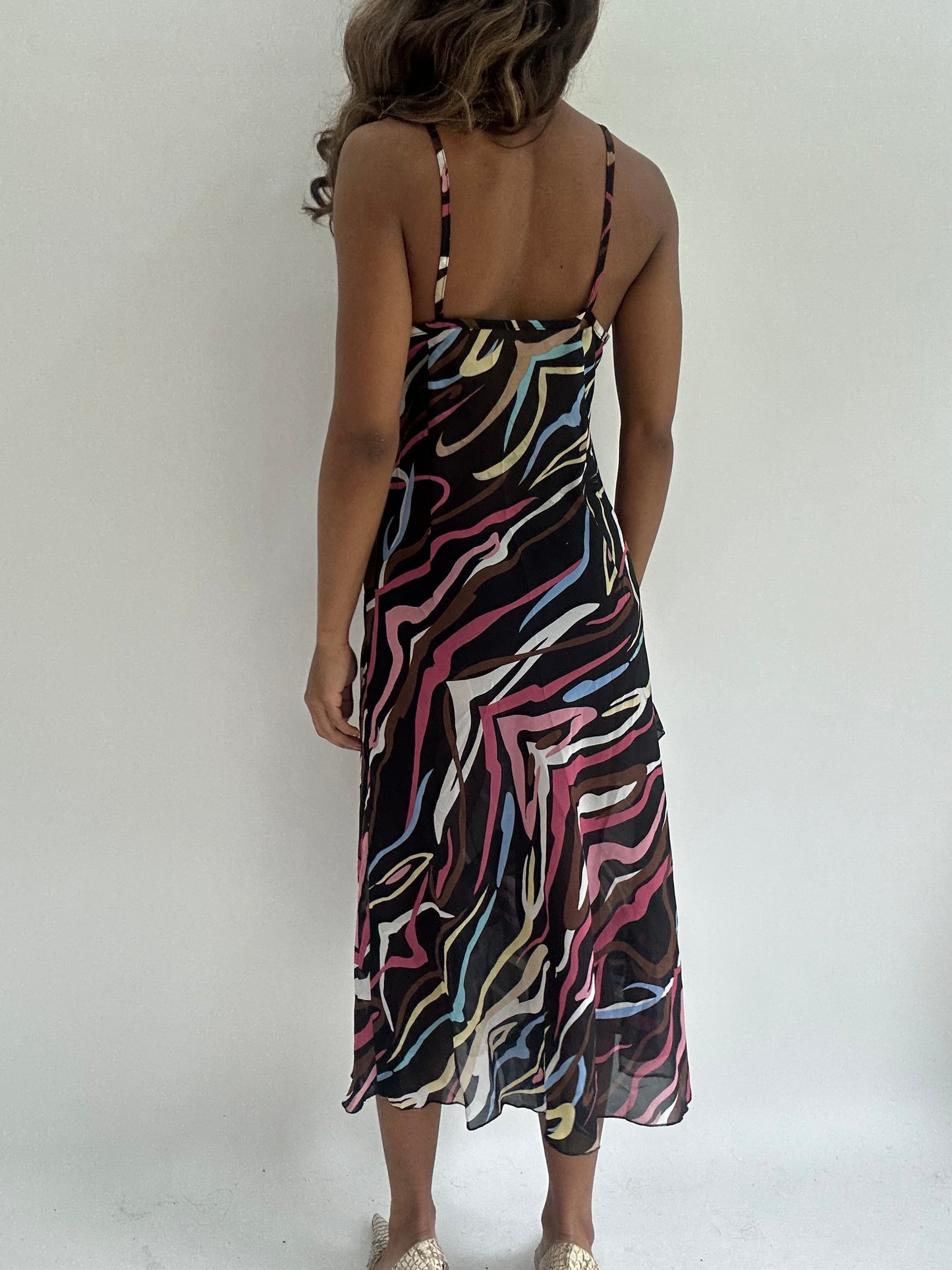 wedding guest drop | small/medium multicoloured sheer maxi dress