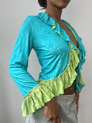 spring edit | small blue and green ruffle tie up top