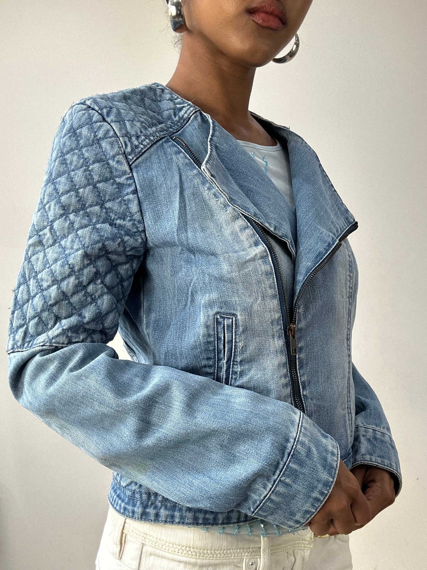 vintage edit thirty-two | small blue pinkie denim jacket with diamond stitch detailing