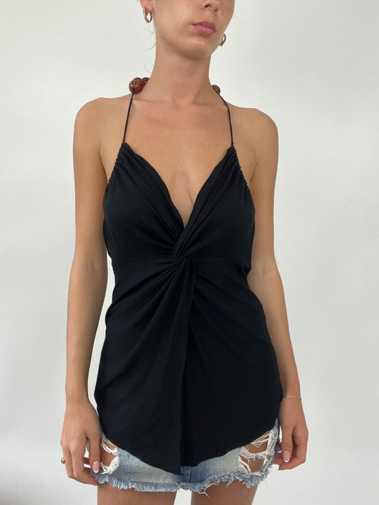 PALM BEACH DROP | medium black halterneck top with brown bead strap