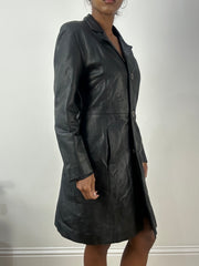 Top-Auswahl | Mittelgroße schwarze Leder Trenchcoat Jacke