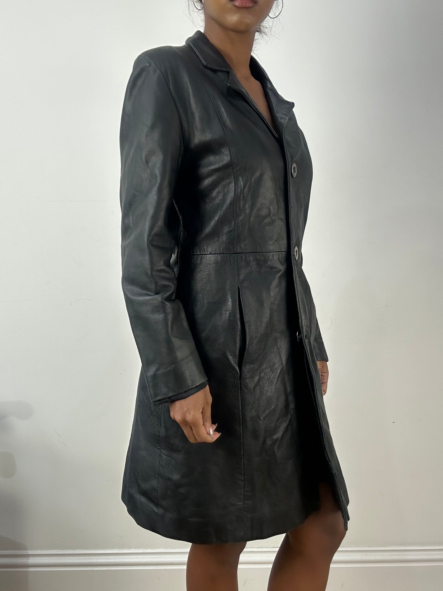 BEST PICKS | medium black leather trenchcoat jacket