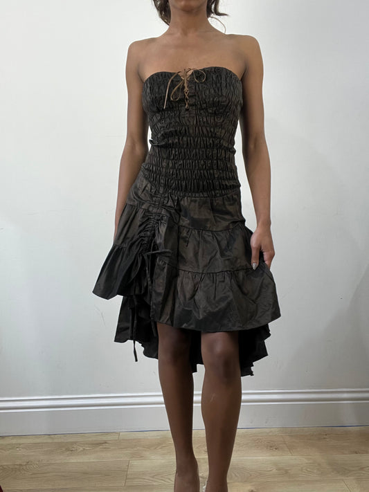 romantic grunge edit | small brown  asymmetric bandeau midi dress