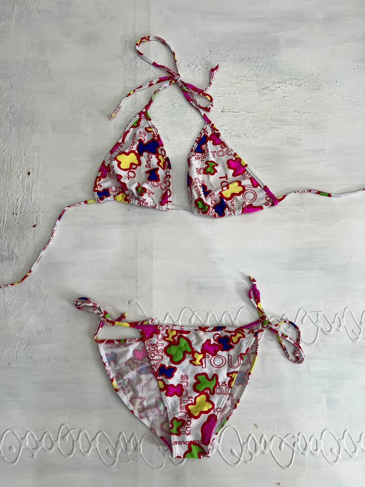 BEST PICKS | medium white bikini set with abstract multi colour print