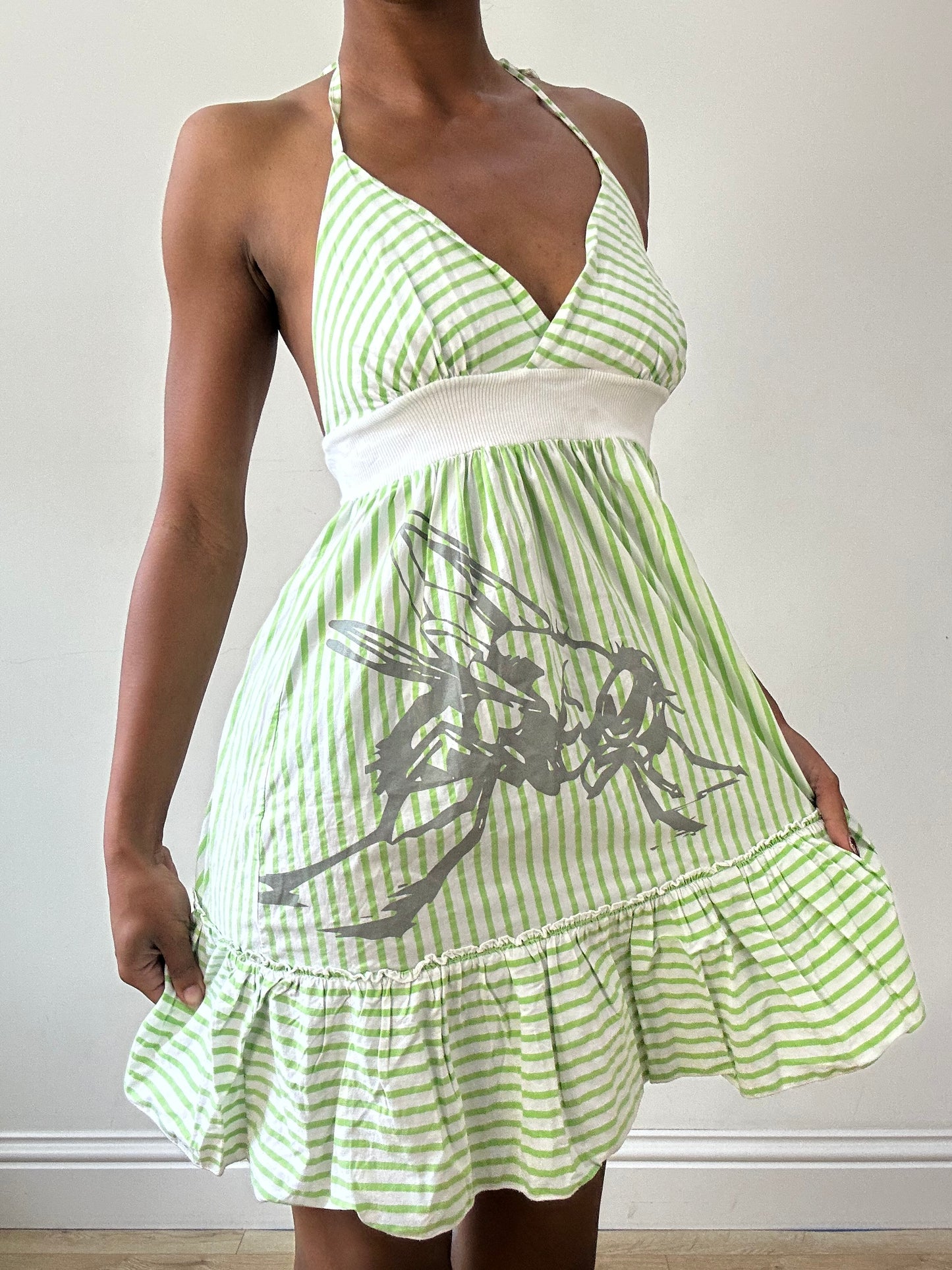 vintage edit thirty-one | small green halterneck striped mini dress