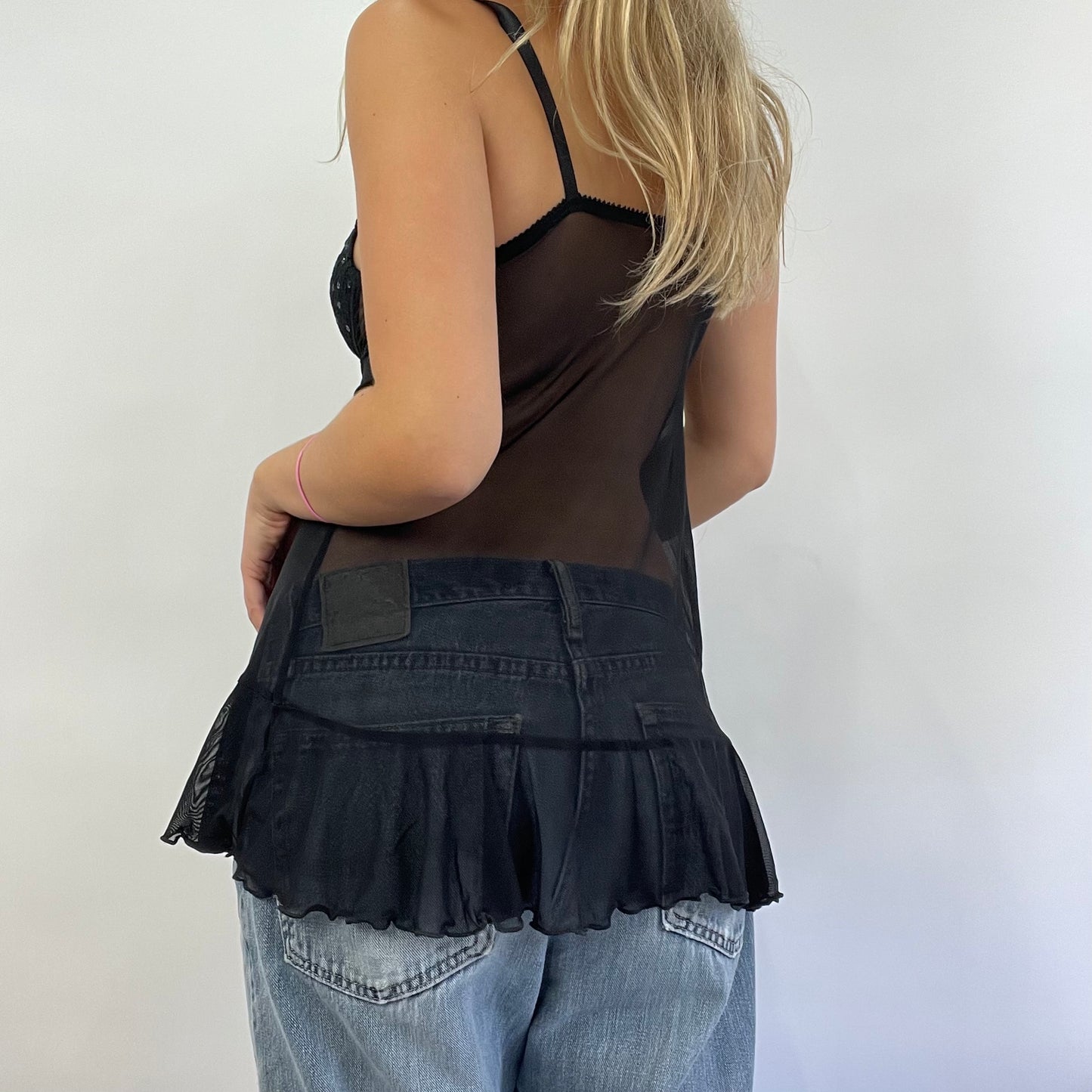 Mesh Ruffle Top GRUNGE COQUETTE DROP | small black sequin mesh ruffle top – remass