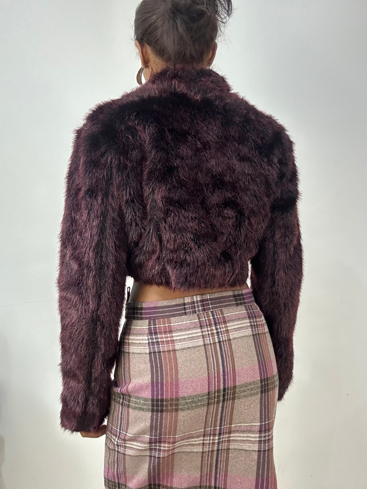 vintage edit: halloween | small burgundy faux fur cropped jacket