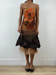 BEST PICKS | medium brown bandeau midi dress with floral print