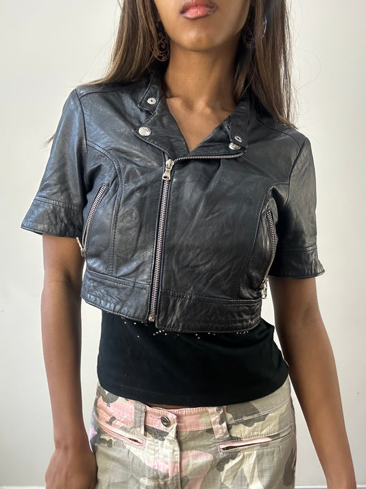 2016 edit | extra small black cropped leather style jacket