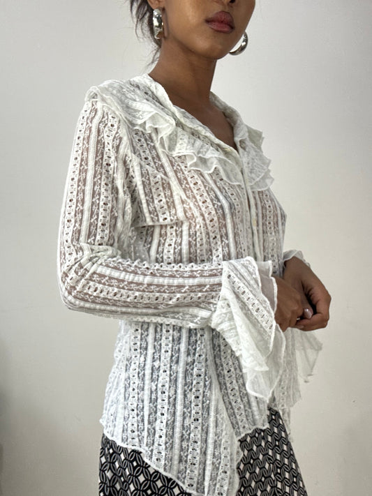 vintage edit: halloween | small white sheer button up long sleeve top