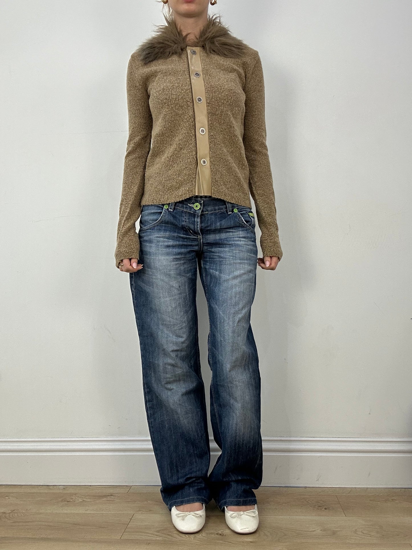 countryside | medium khaki faux fur cardigan