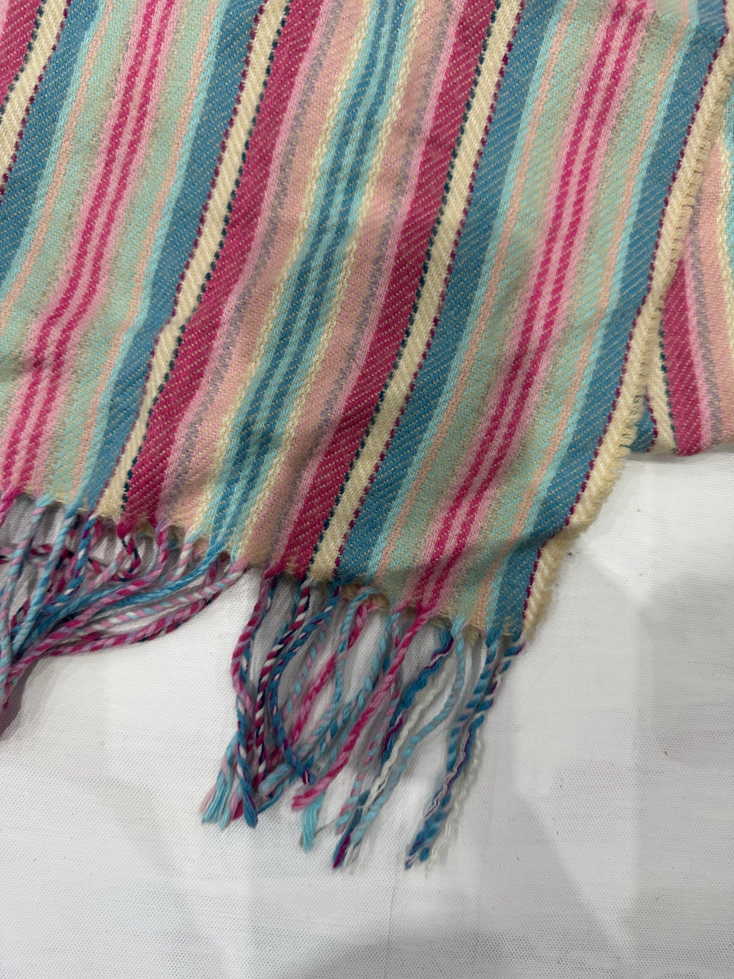 BEST PICKS | pink and blue striped knit tassel scarf
