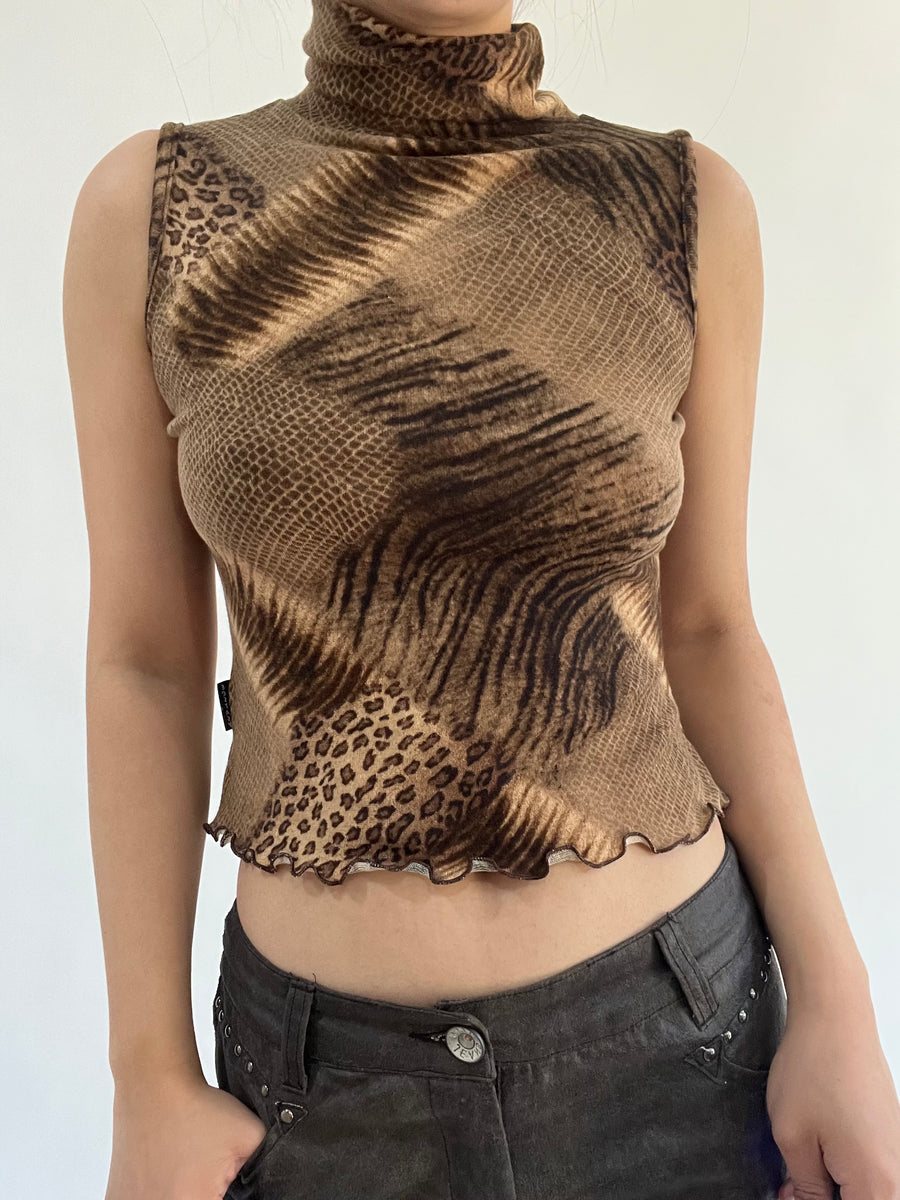 ‼️ | small brown leopard patterned high neck top