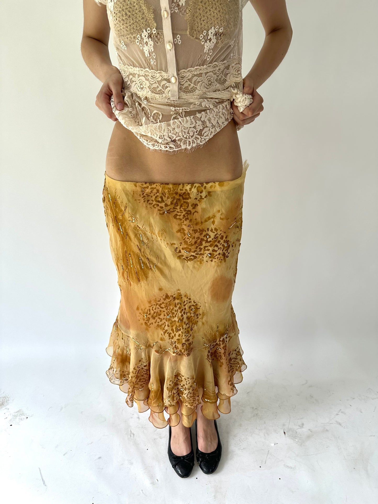 festival drop | small gold embroidered maxi skirt