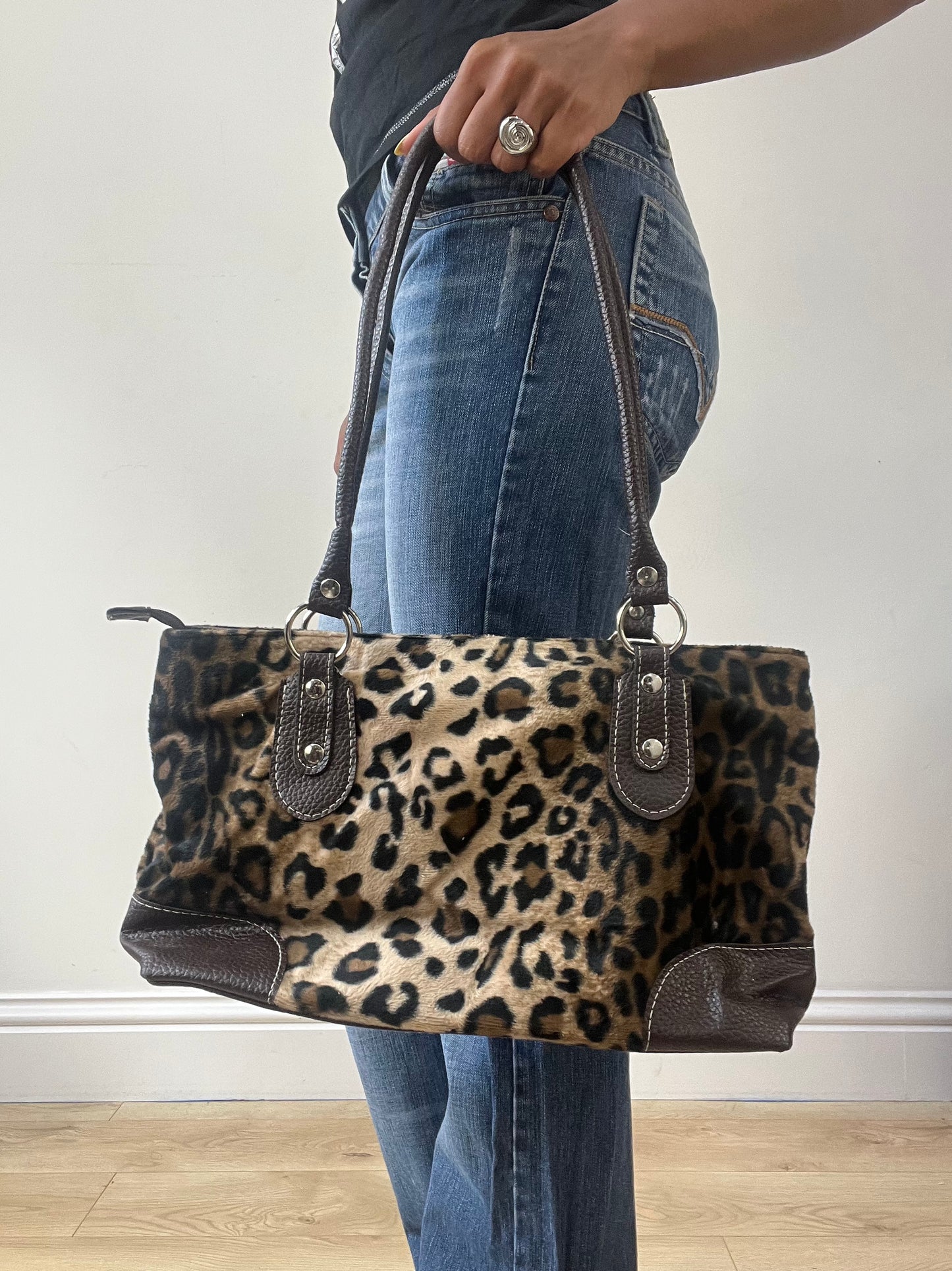 BEST PICKS | brown faux fur shoulder bag in leopard print