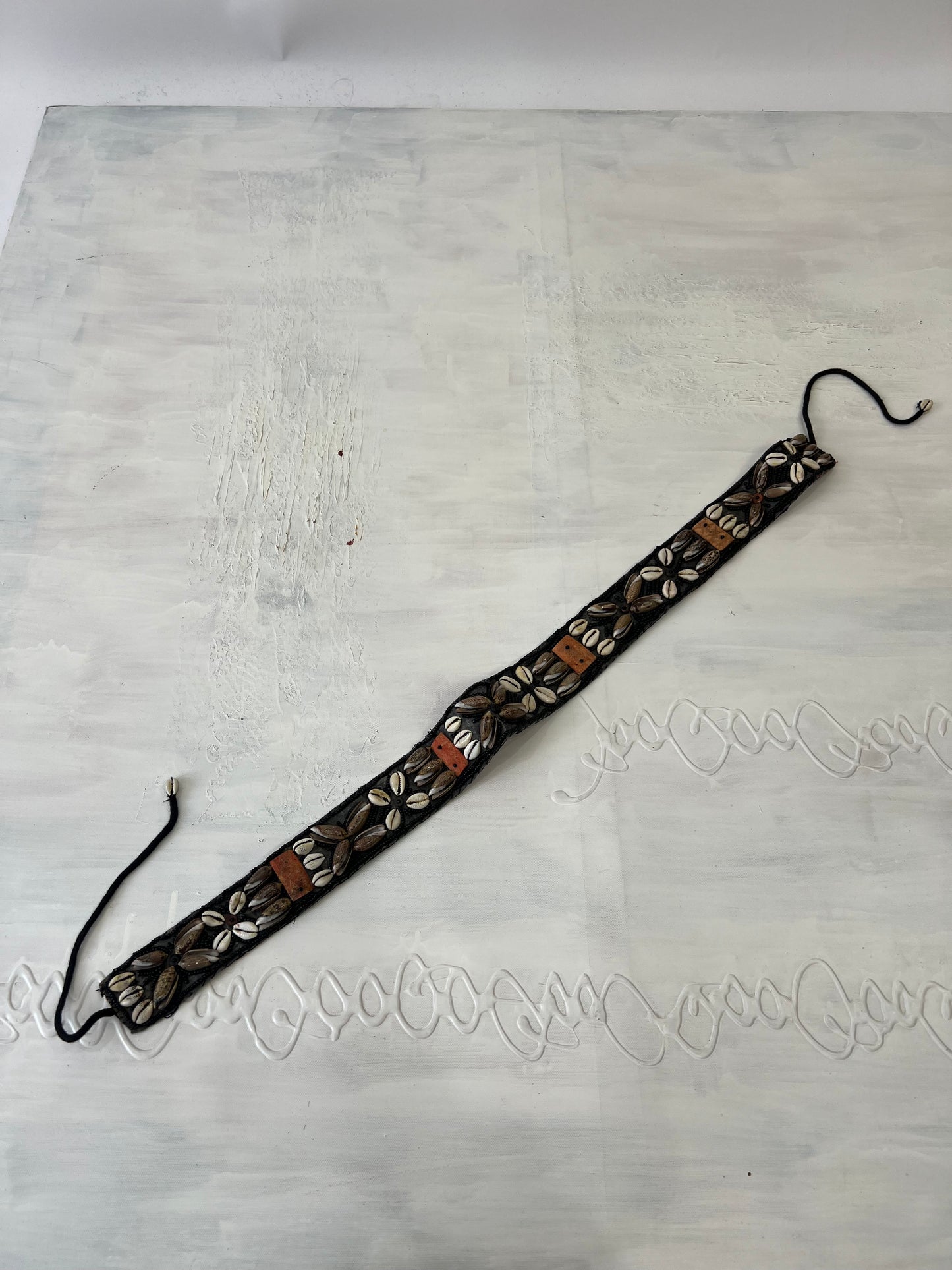 COASTAL COWGIRL DROP |black beaded belt with white shells and front tie