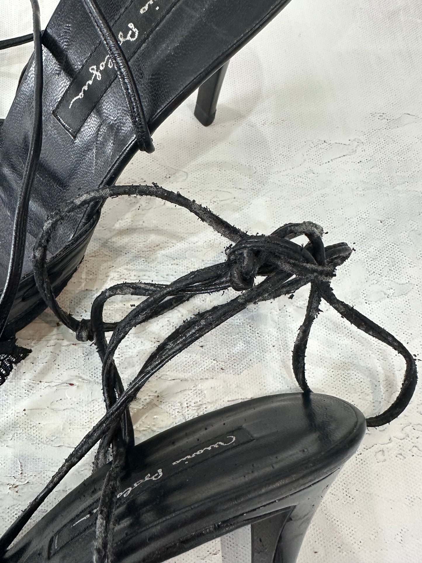 vintage edit: halloween | UK4 black tie up slingback heels with lace details