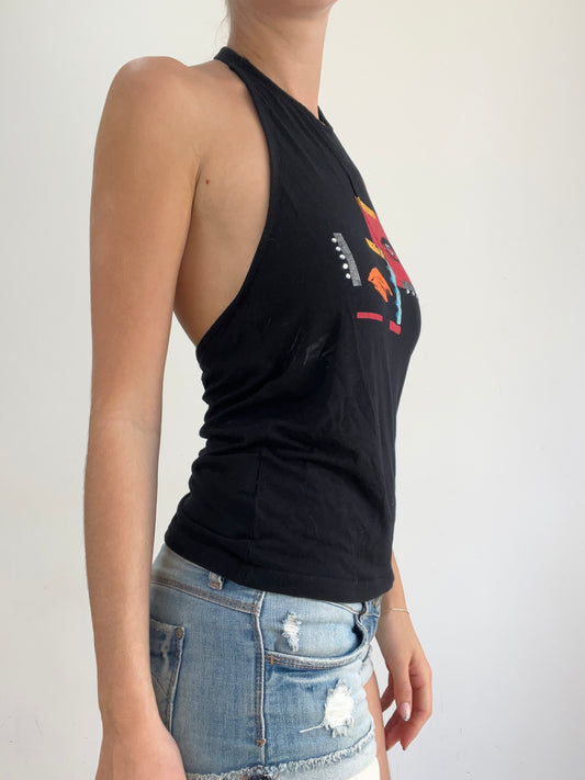 BEST PICKS | small black halterneck top with eye and lip graphic
