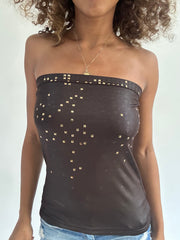 euro trash | small brown strapless top with gold stud detail