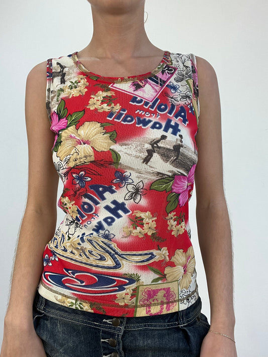 💻 vintage edit three | medium red and pink hawaii graphic vest