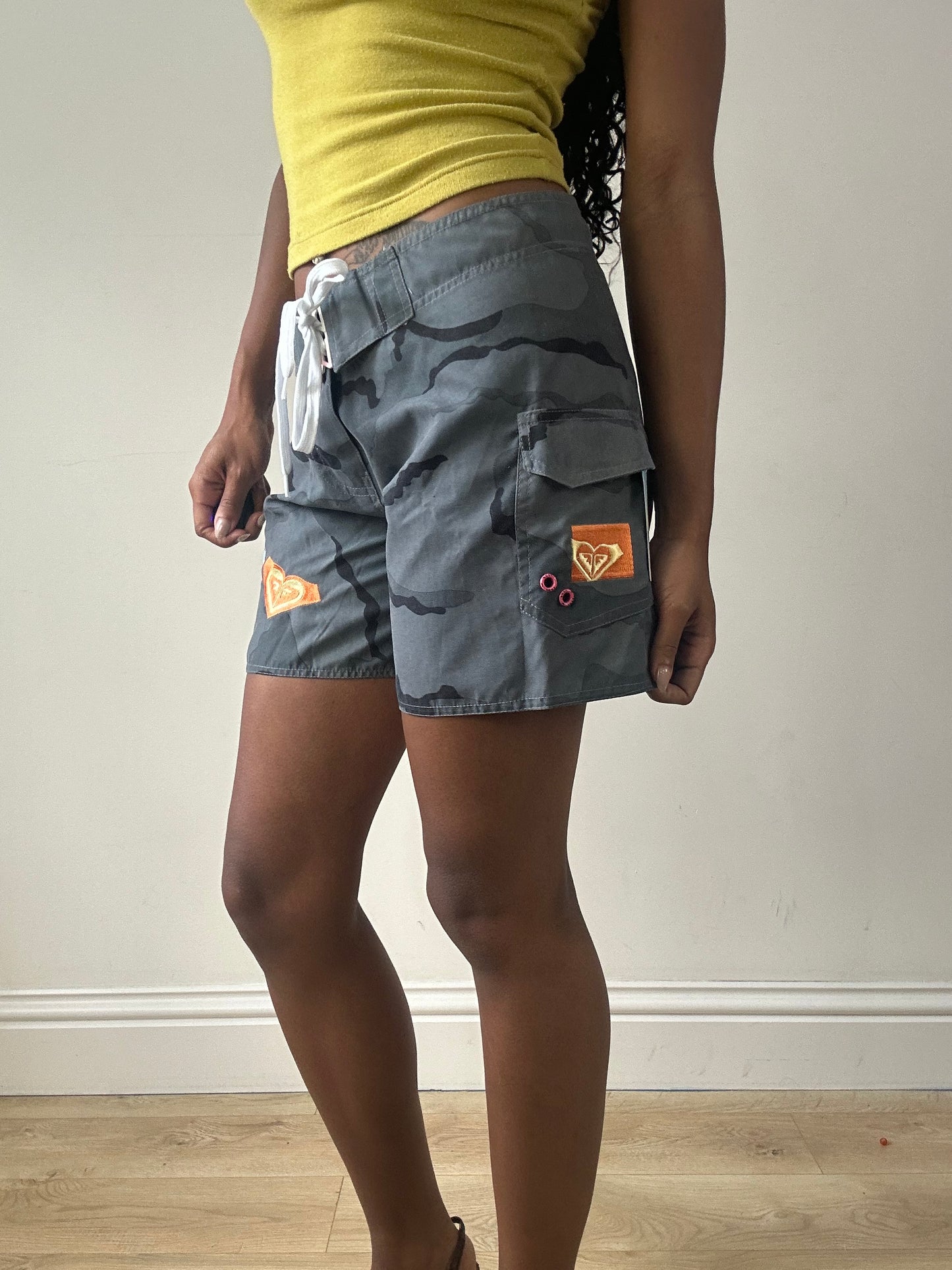 ‼️ 💻 | grey roxy camo swim shorts