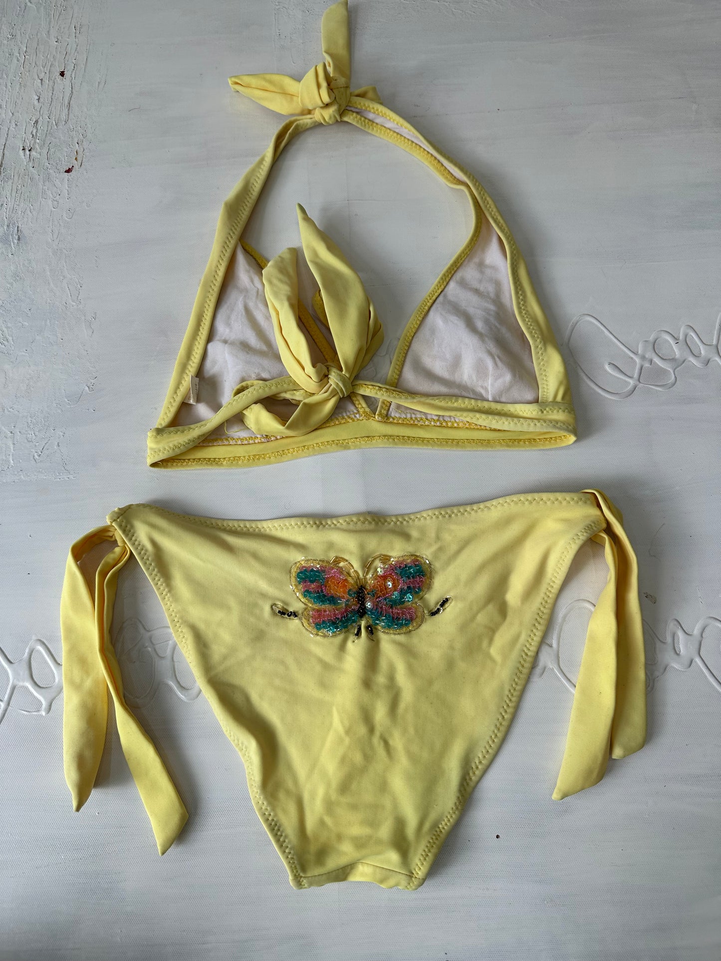 vintage edit twenty-seven | medium yellow butterfly bikini set with beading and sequins