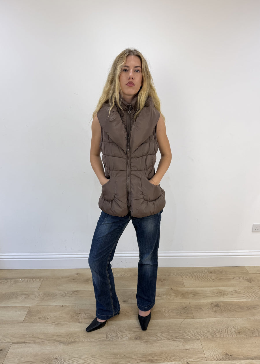large brown puffer gilet