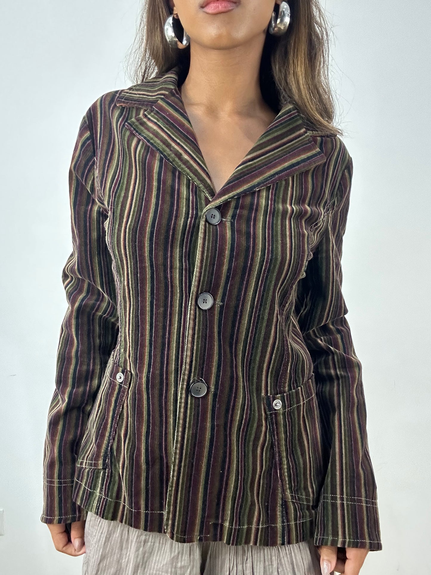 vintage edit: indie sleaze | medium purple and green pinstripe blazer jacket