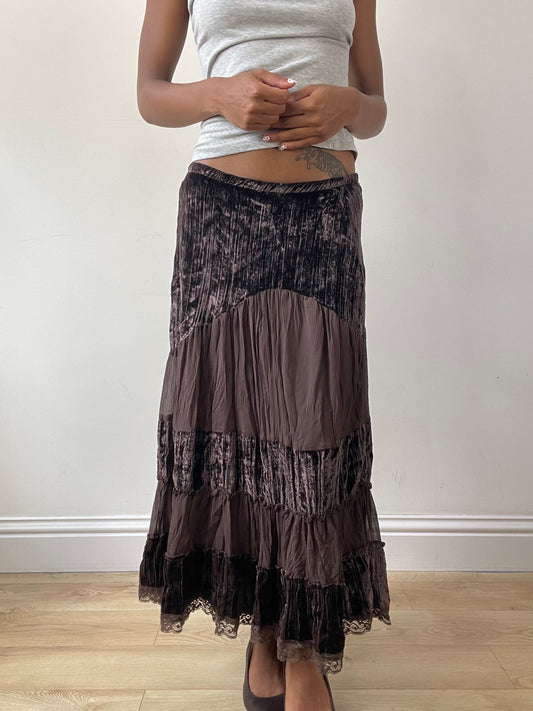 vintage edit twenty-seven | small brown tulle and velvet style maxi skirt