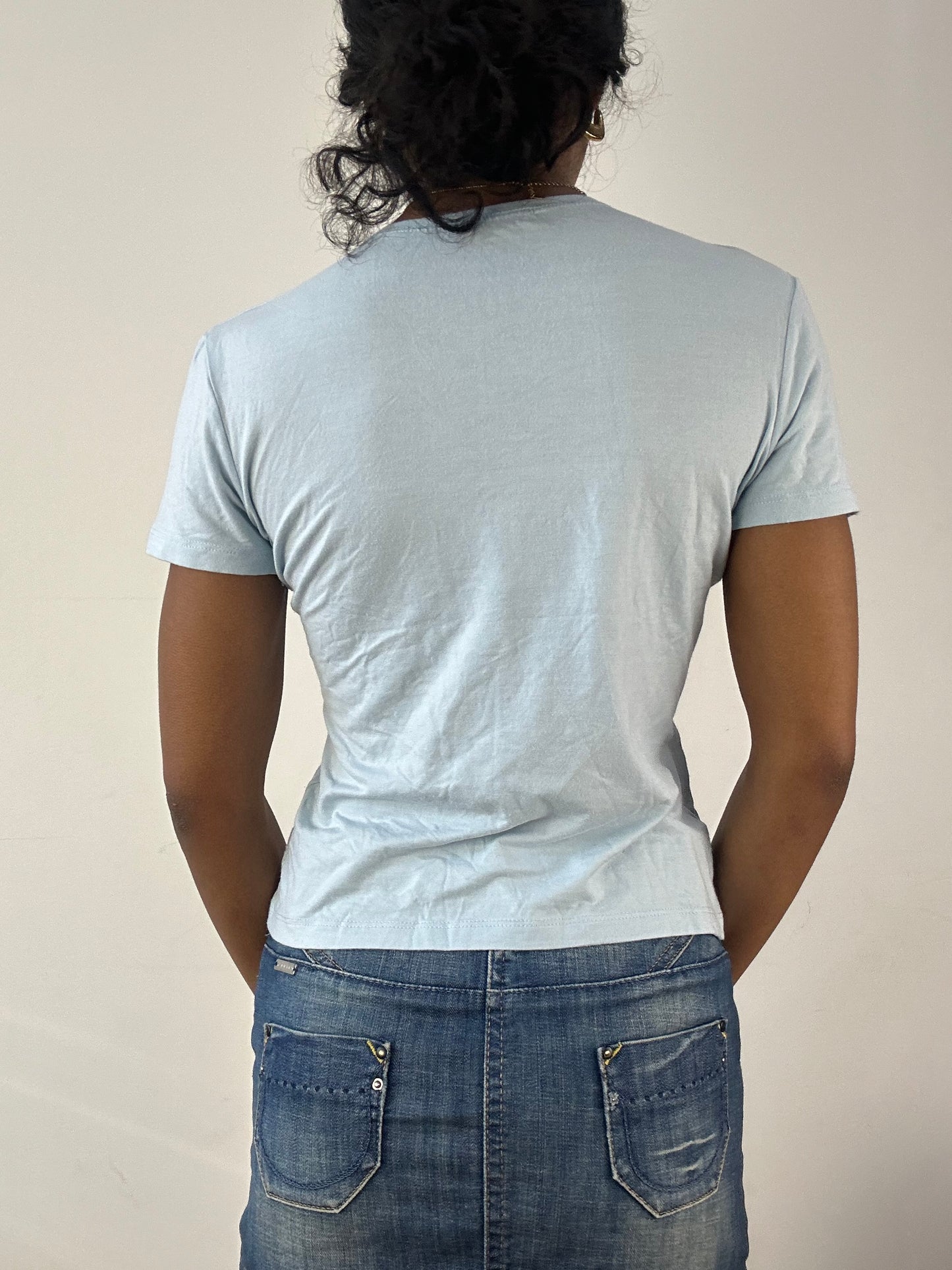 vintage edit: tops | small blue dior logo t-shirt with dripping effect sequins