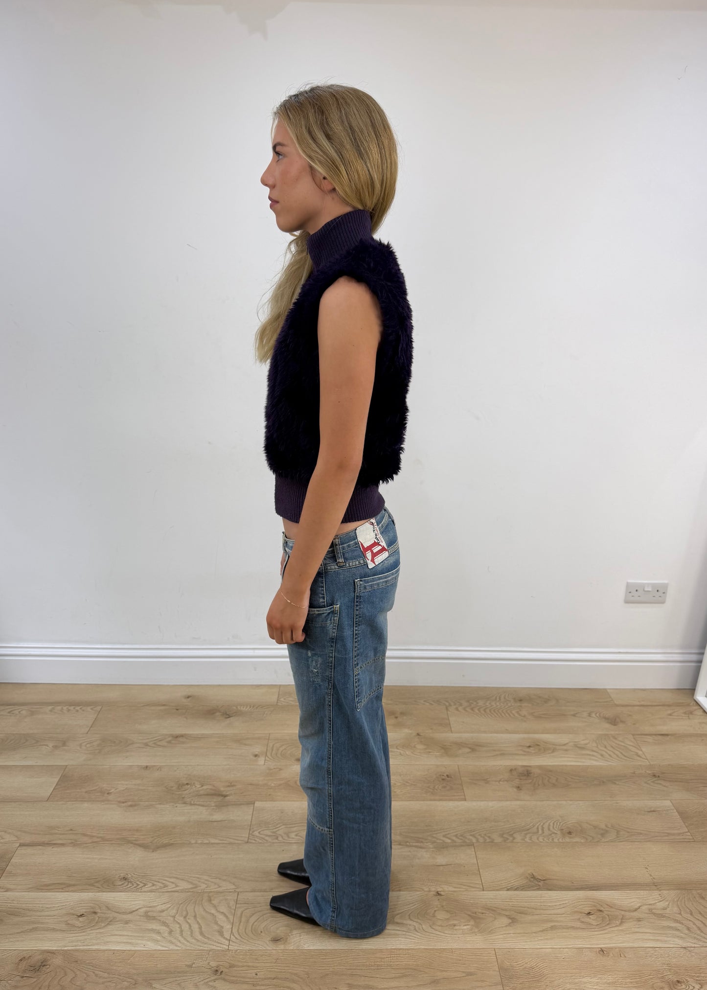 small purple faux fur gilet