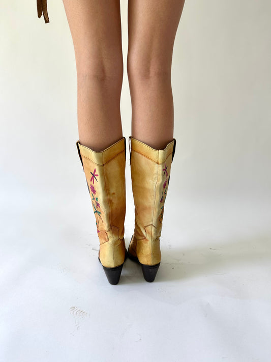 ⭐️ festival drop | UK4 small brown floral cowboy boots