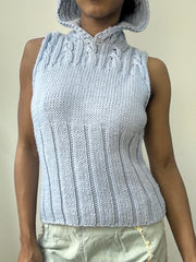 spring edit | small blue cable knit sleeveless hoodie top