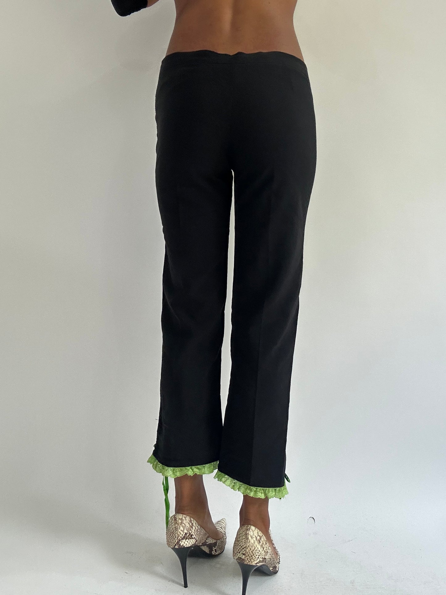 euro trash | small black trousers with green lace detail