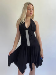 Y2K| medium black mini dress with gem details