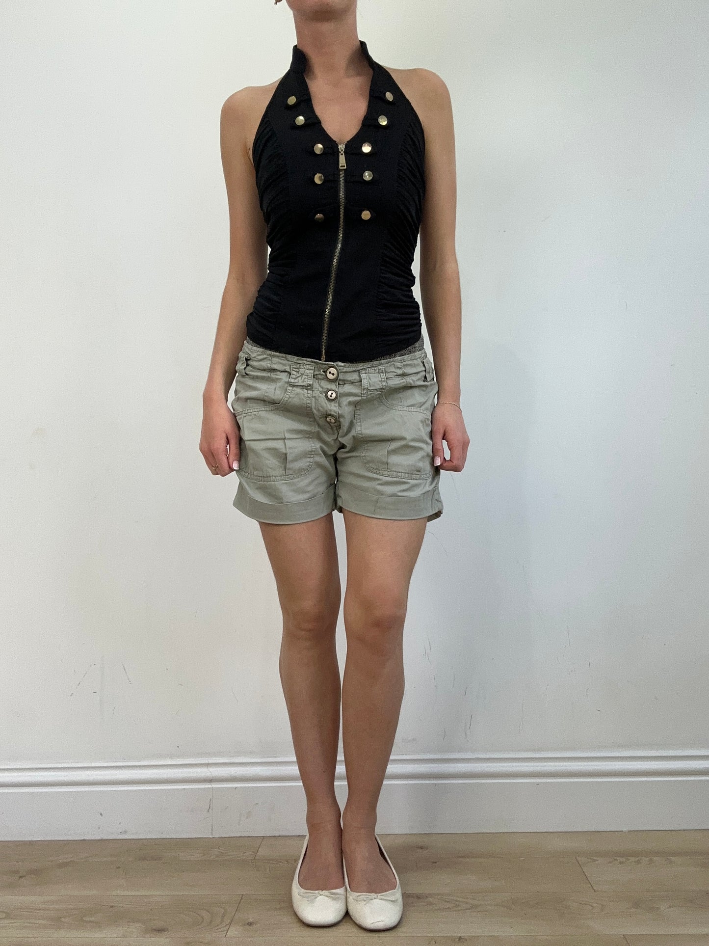 vintage edit twenty | small black halterneck top with gold stud and zip details