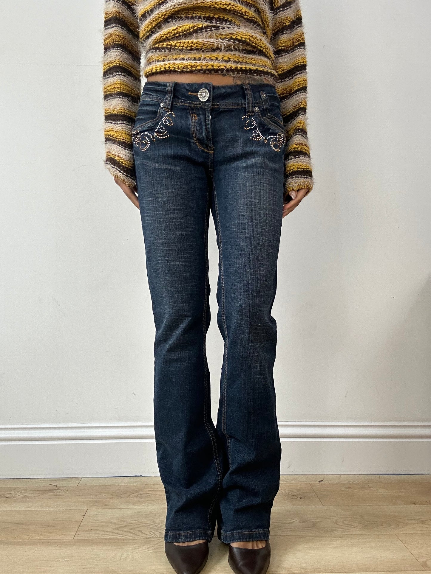 vintage edit fifteen | small dark blue denim rhinestone jeans