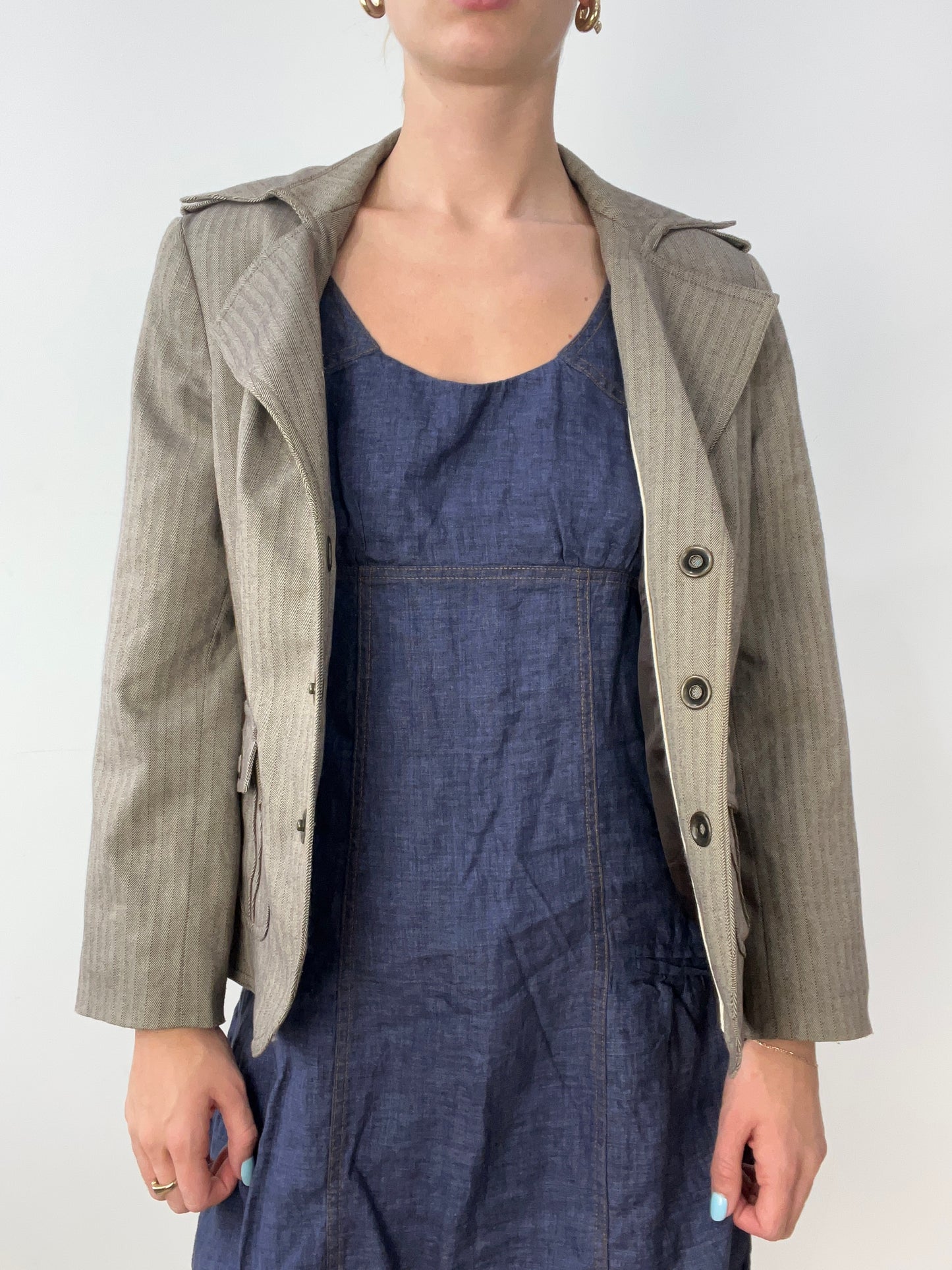 vintage edit thirty | medium grey suit style jacket with pinstripe print