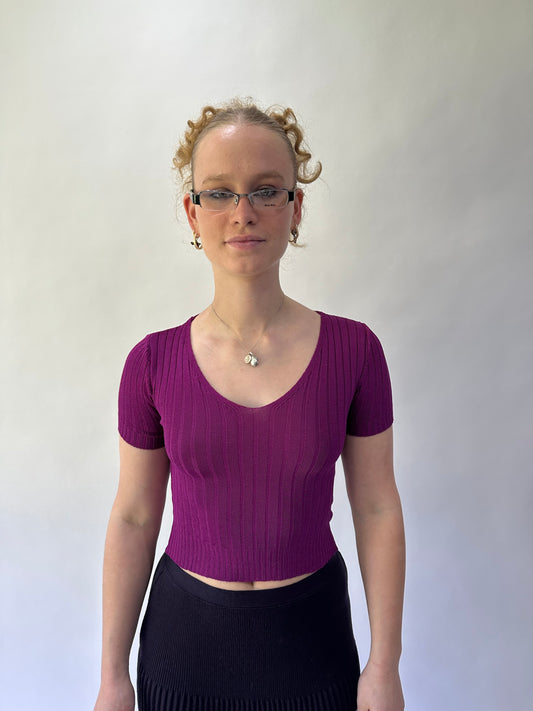 devil wears prada | small purple ribbed knit short sleeve top